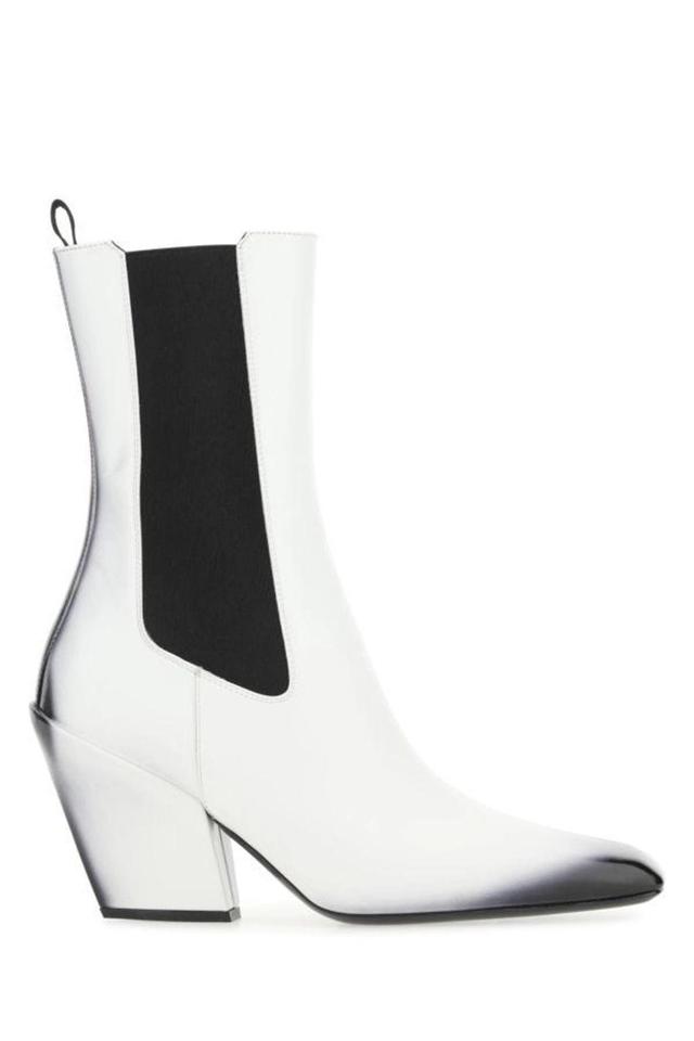 Woman White Leather Ankle Boots Product Image