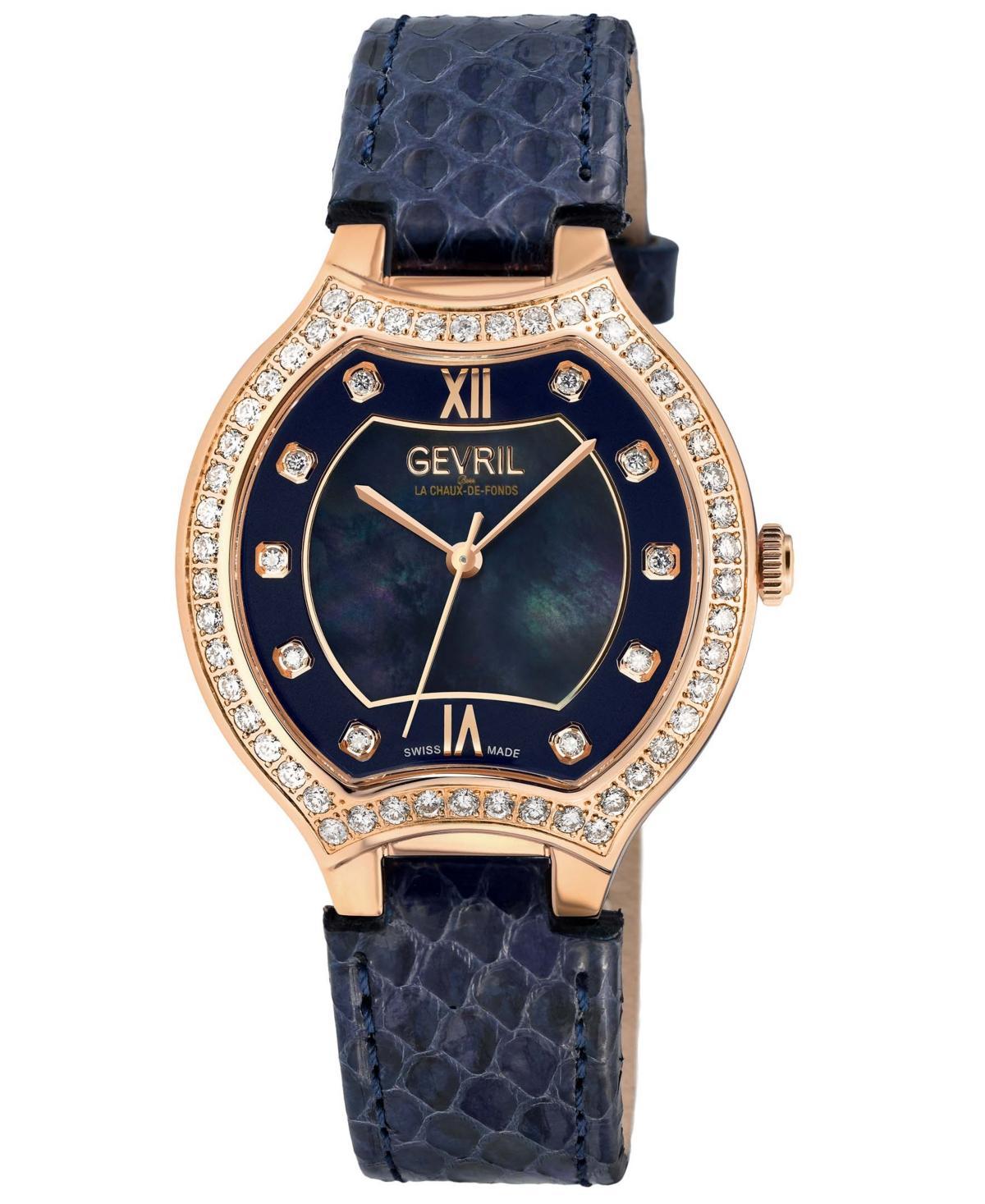 Gevril Womens Lugano Swiss Quartz Blue Leather Watch 35mm Product Image