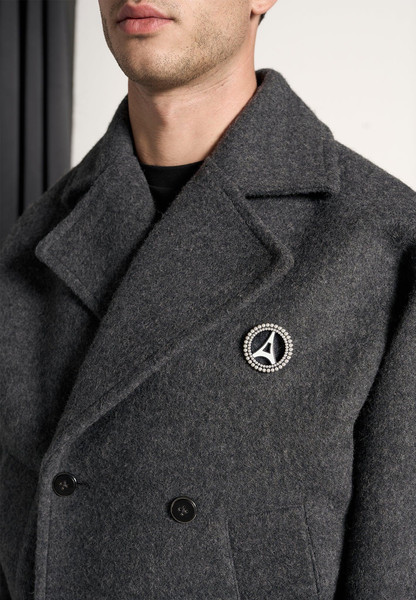 Double Breasted Wool Jacket - Grey Male Product Image