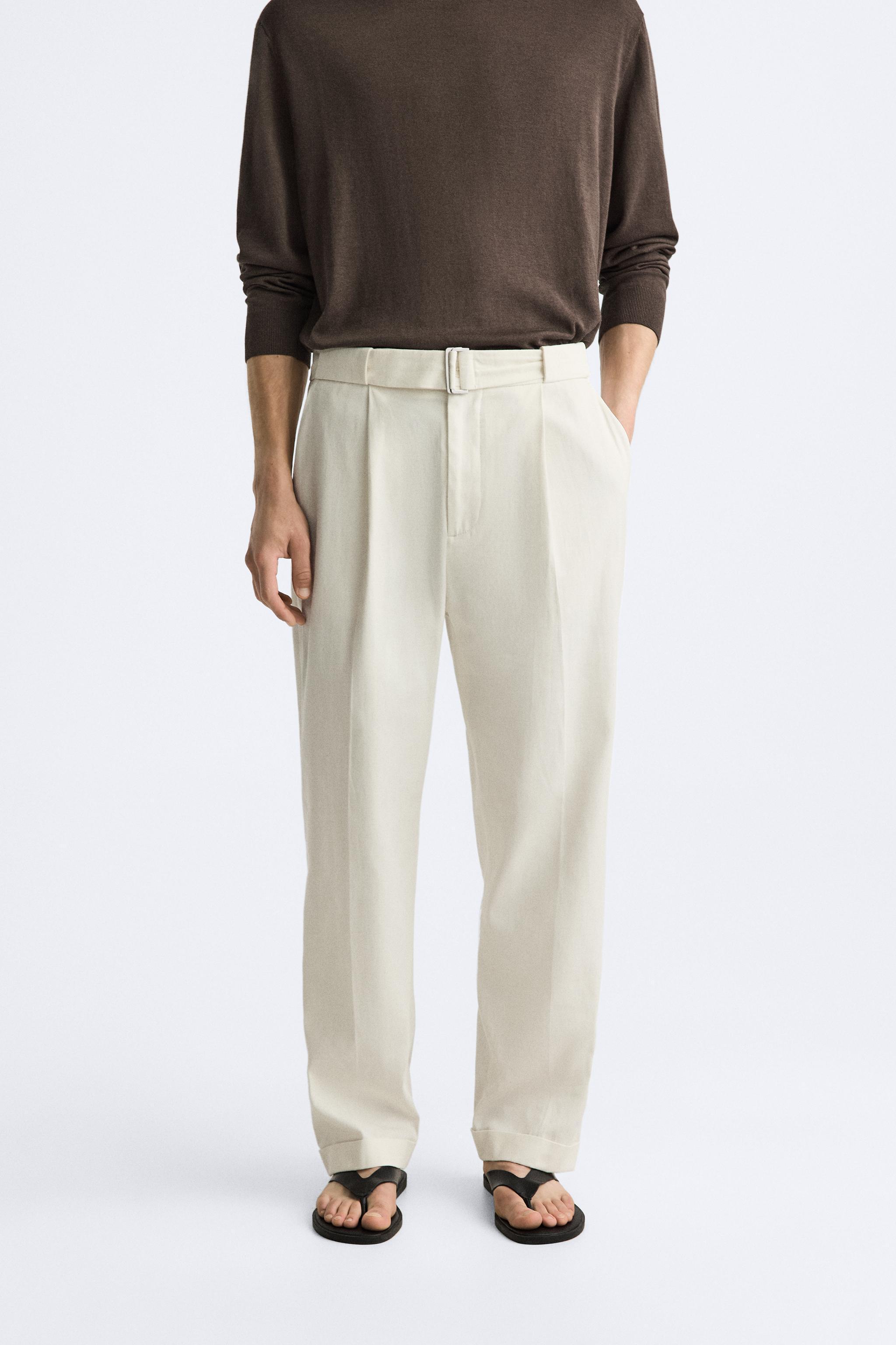 BELTED COTTON - LINEN PANTS Product Image