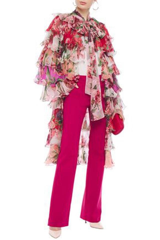 Tiered Ruffled Floral-print Silk-chiffon Jacket In Pink Product Image