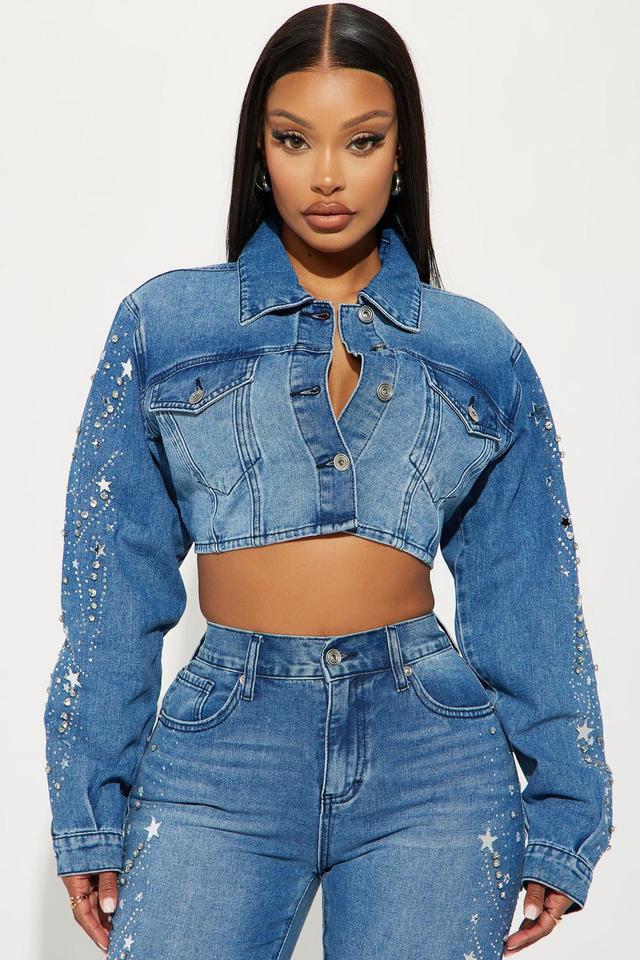 Starstruck Embellished Denim Jacket - Medium Wash Product Image