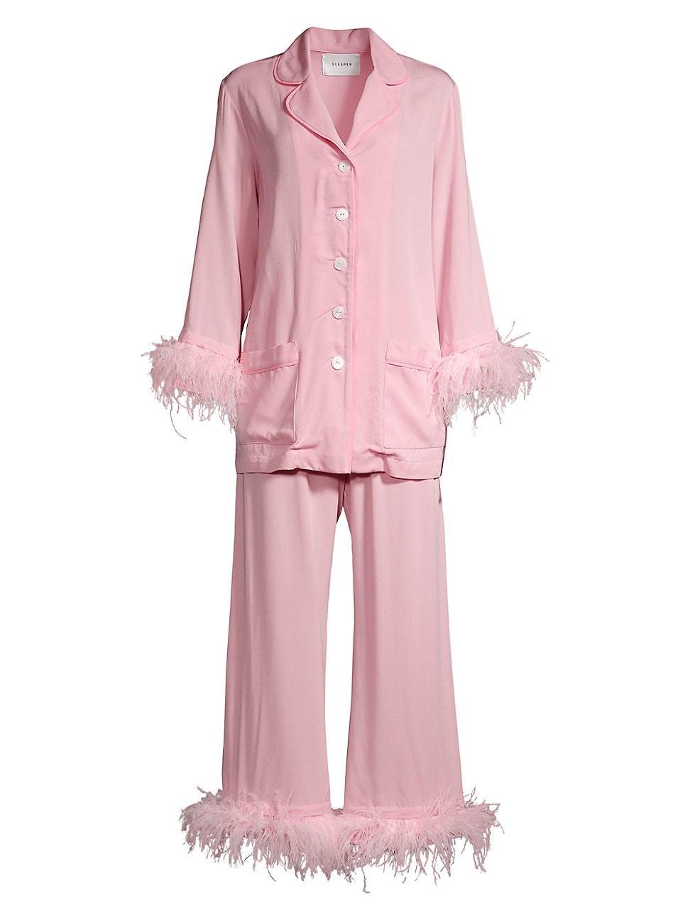 Womens Party Faux Feather 2-Piece Pajama Set Product Image