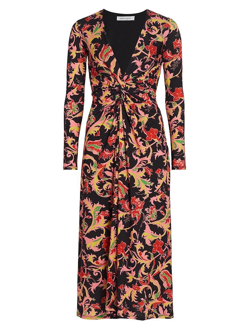 Womens Leafy Twist-Front Midi-Dress Product Image