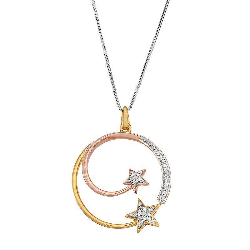 Tri-Tone Sterling Silver 1/6 Carat T.W. Diamond Star Circle Pendant, Womens Gold Tone Product Image