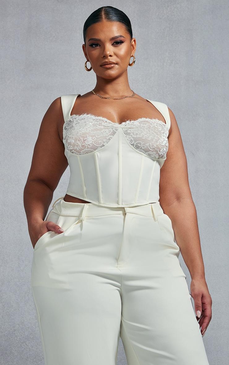 Plus Cream Lace Trim Corset Top Product Image