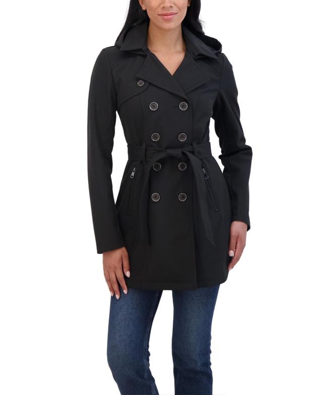 Sebby Collection Womens Belted Double Breasted Soft Shell Trench Coat With Detachable Hood Product Image