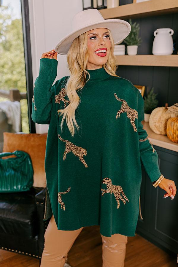 Cozy And Kind Cheetah Sweater In Hunter Green Curves Product Image