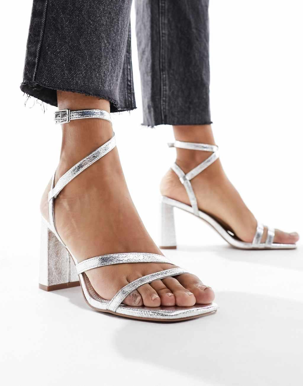 ASOS DESIGN Hampstead mid heel sandals in silver Product Image