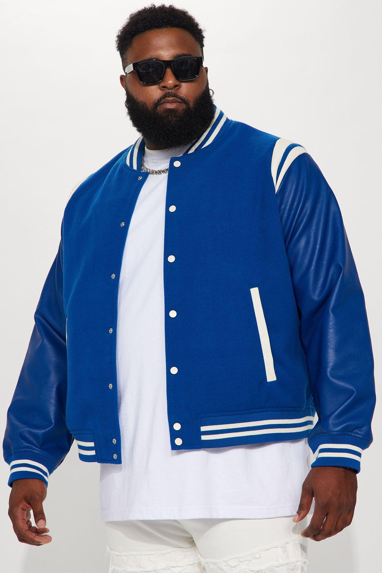 Shoulder Varsity Jacket - Blue Product Image