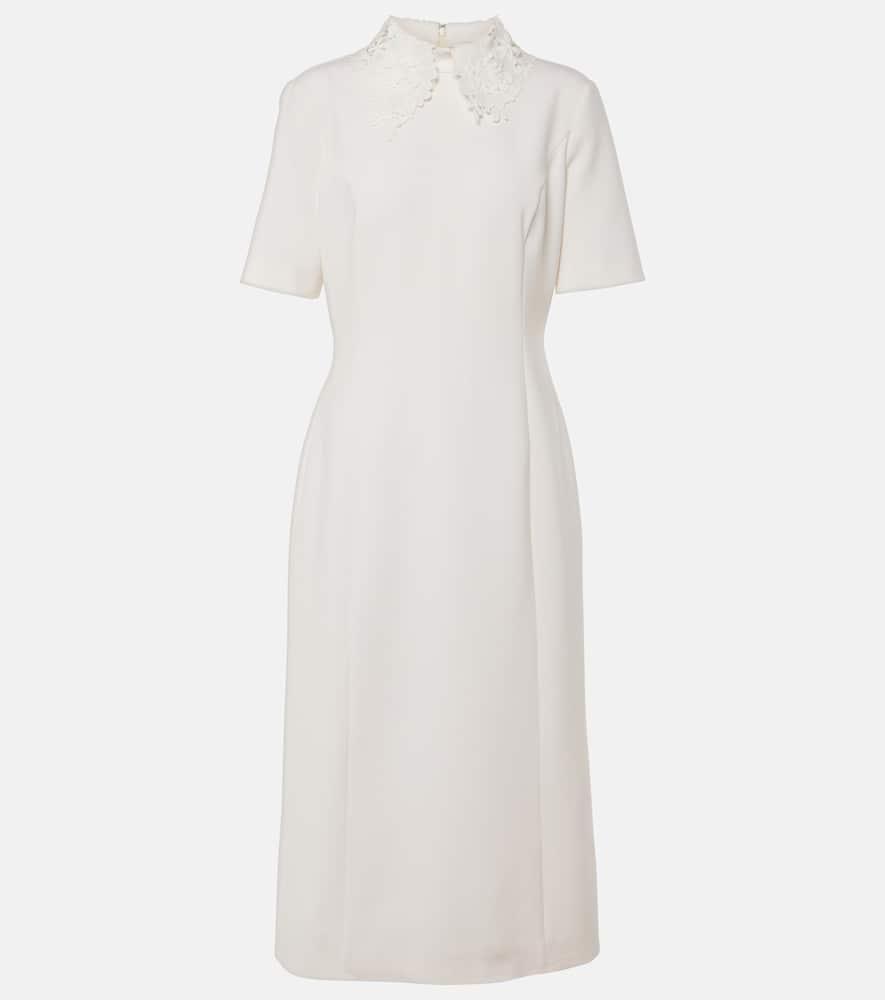 OSCAR DE LA RENTA Lace-trimmed Wool-blend Midi Dress In White Product Image