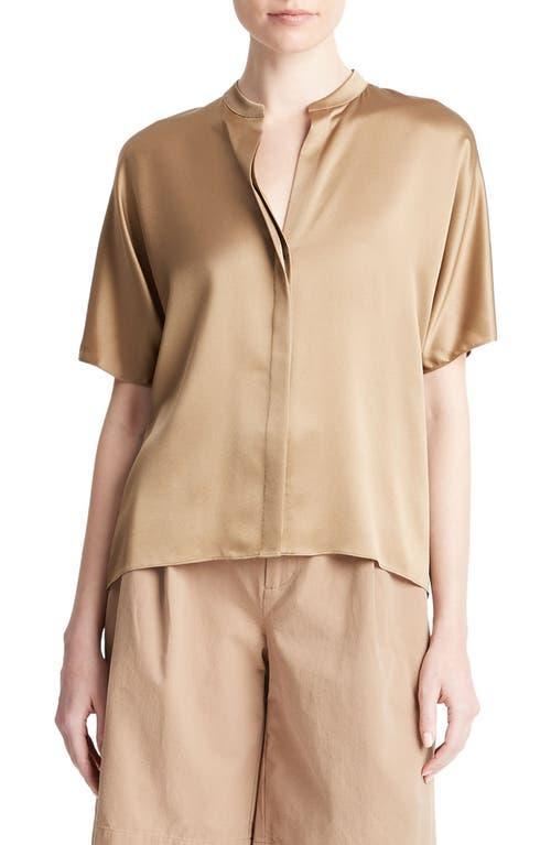 Short-Sleeve Dolman Button-Front Silk Blouse Product Image