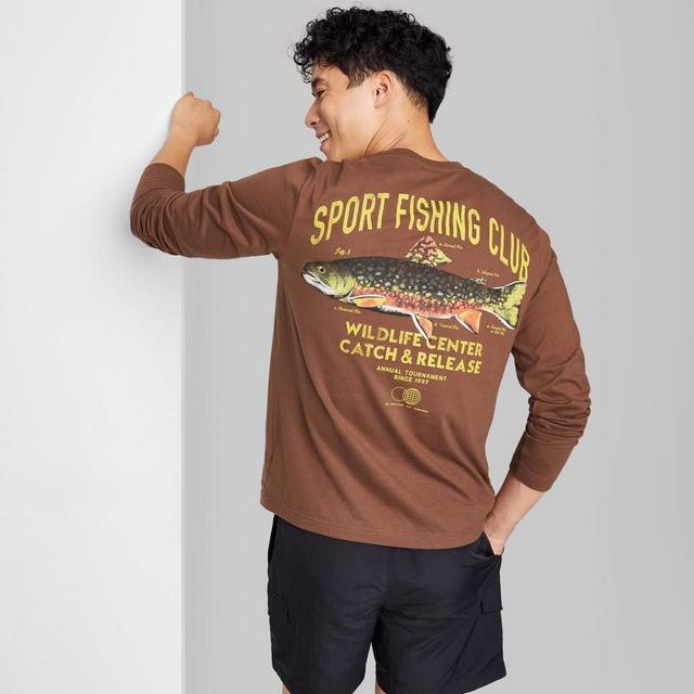 Mens Regular Fit Crewneck Long Sleeve Shirt - Original Use Brown XL Product Image