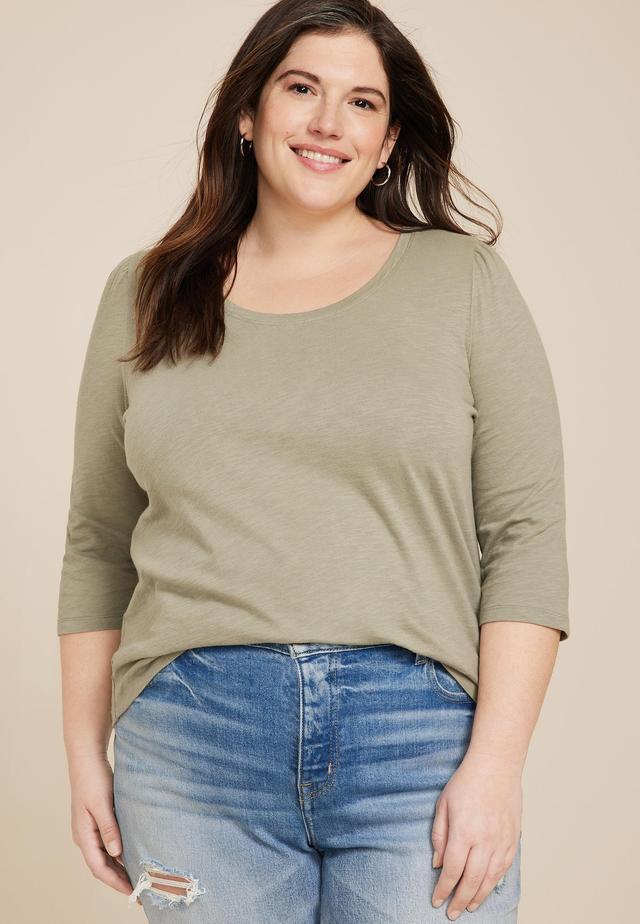 Maurices 4X Plus Size Womens 24/7 Cotton Puff Sleeve Tee Green Product Image