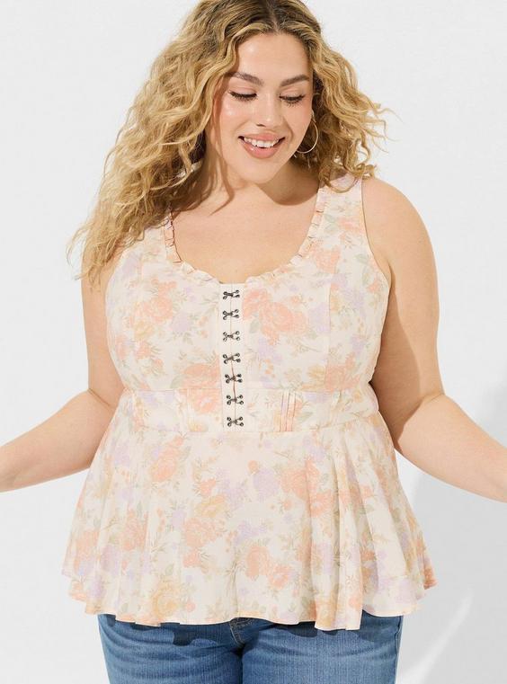 Babydoll Washable Challis Corset Sleeveless Top Product Image