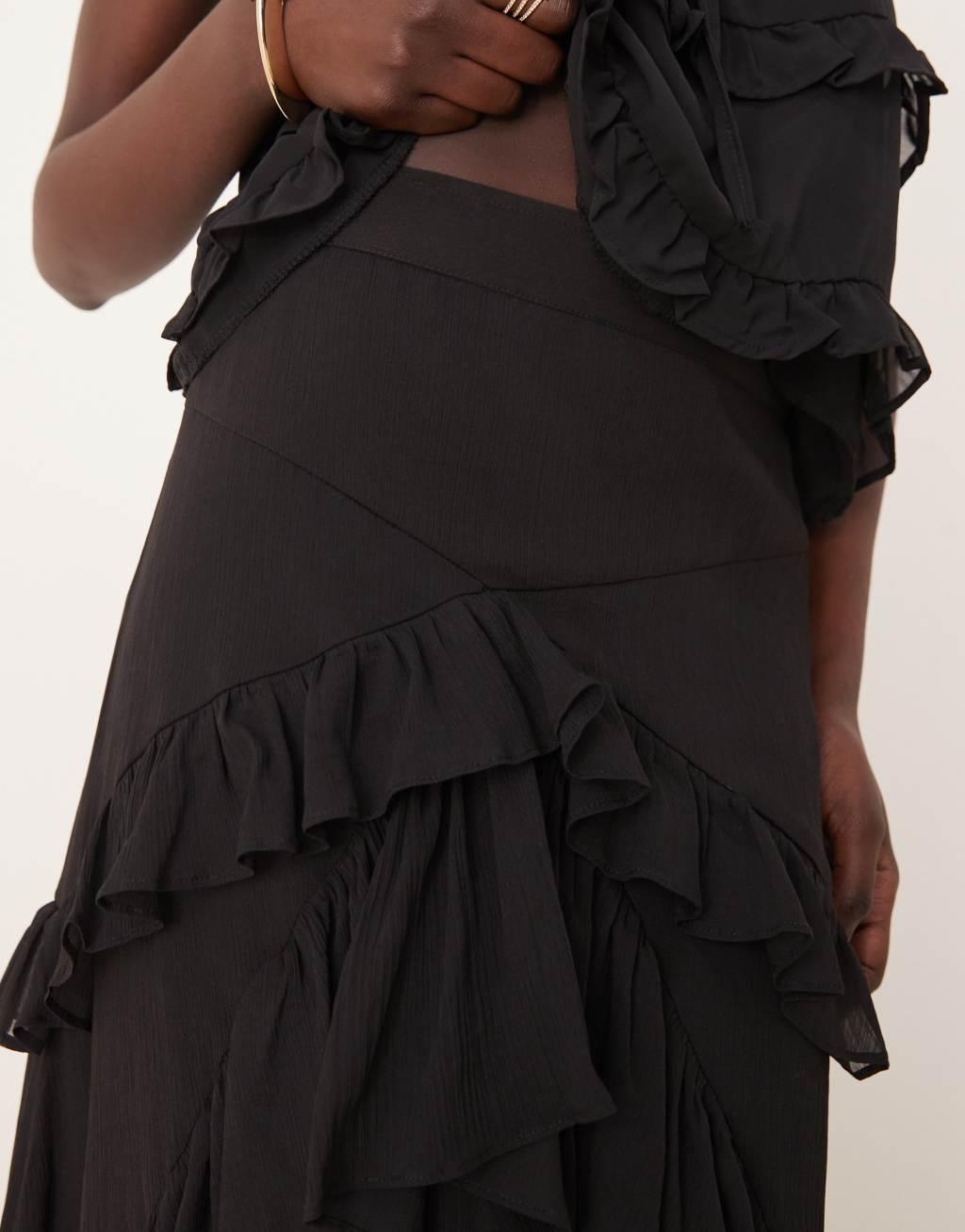 ASOS DESIGN chiffon ruffle maxi skirt in black Product Image