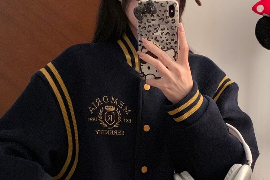 Logo Embroidered Button Baseball Jacket Product Image