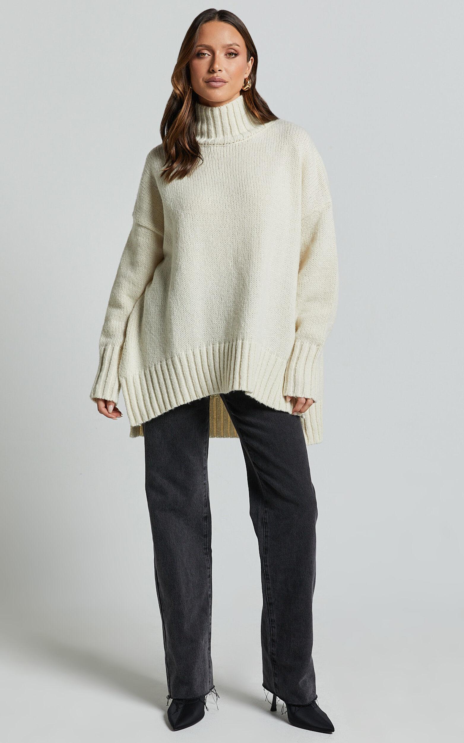 Josie Jumper - Oversized Turtle Neck Recycled Knitted Jumper in Cream Product Image