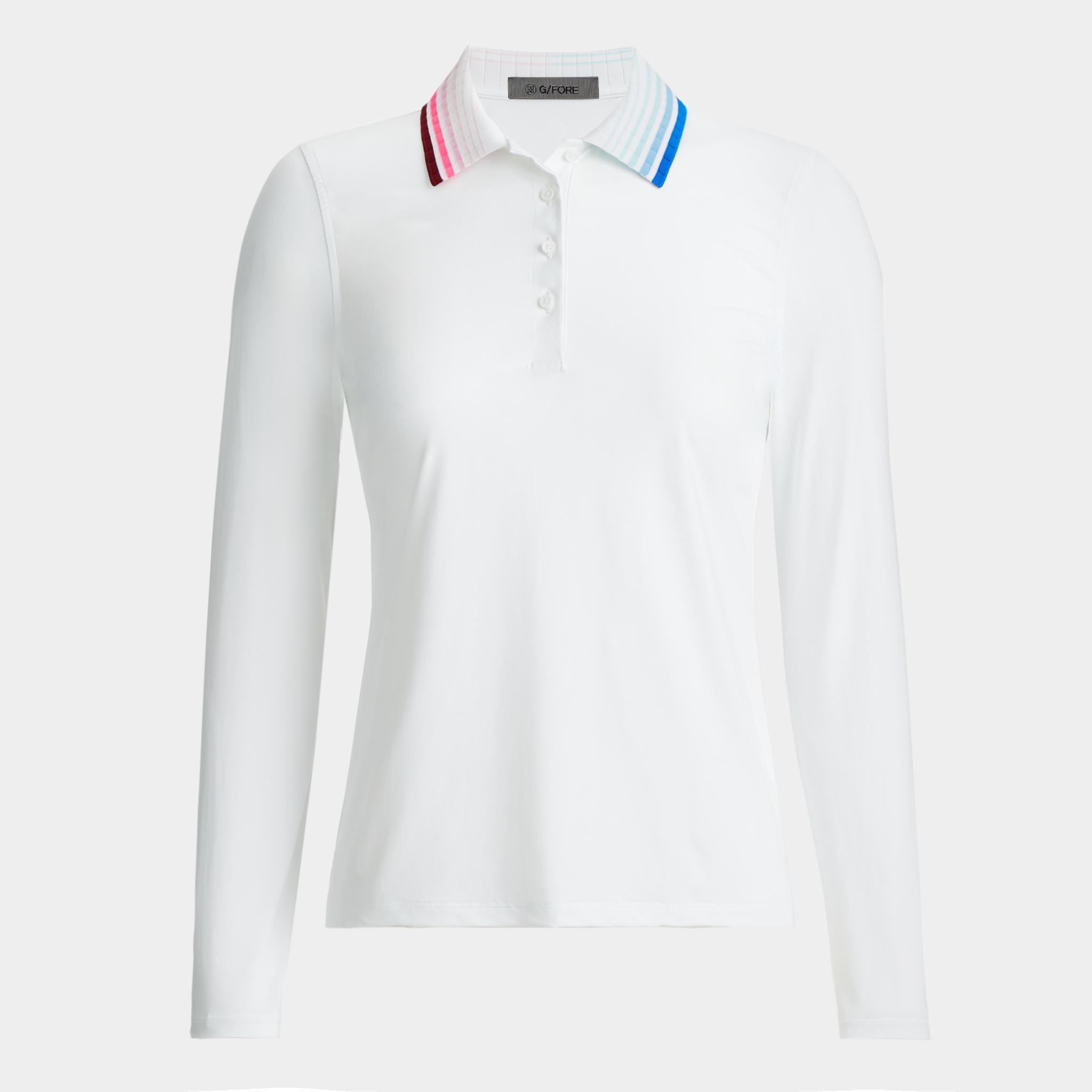 PLEATED CONTRAST COLLAR SILKY TECH NYLON LONG SLEEVE POLO product image