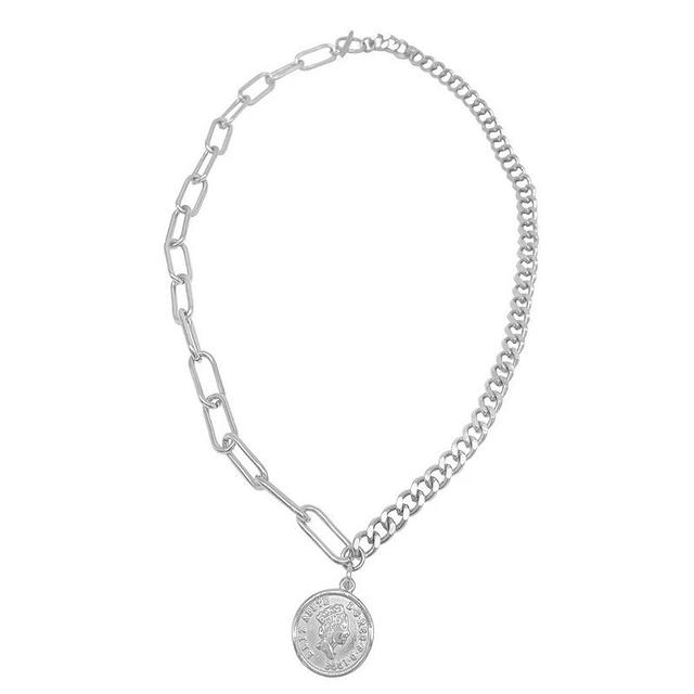 Adornia Stainless Steel Mixed Chain Coin Pendant Necklace, Womens Silver Tone Product Image