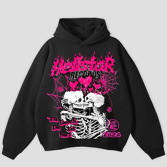 Sopula Men's Til Death Do Us Part Hell Star Skull Graphic Simple Pocketless Hoodie Product Image