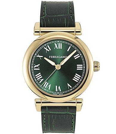 Salvatore Ferragamo Womens Swiss Green Leather Strap Watch 36mm Product Image