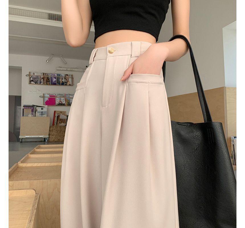 High Waist Plain Wide Leg Slacks (Various Designs) Product Image