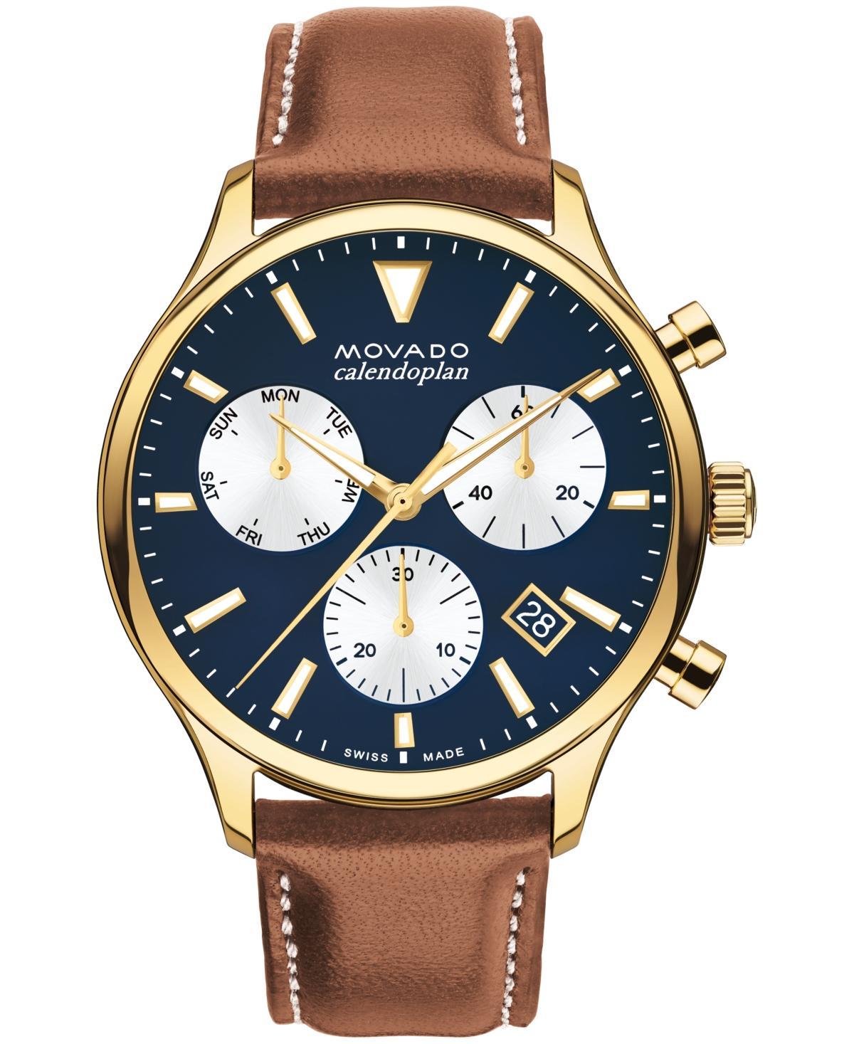 Movado Mens Heritage Calendoplan Swiss Quartz Chronograph Cognac Genuine Leather Strap Watch 43mm - Brown Product Image