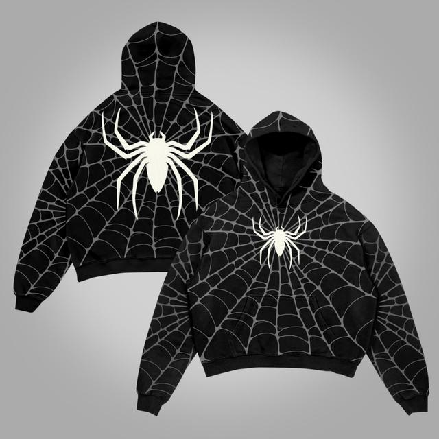 Sopula Y2k Spider Web Print Graphic Pocket Hoodie Product Image