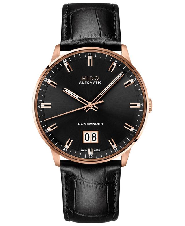 Mido Mens Swiss Automatic Commander Ii BigDate Black Leather Strap Watch 42mm Product Image