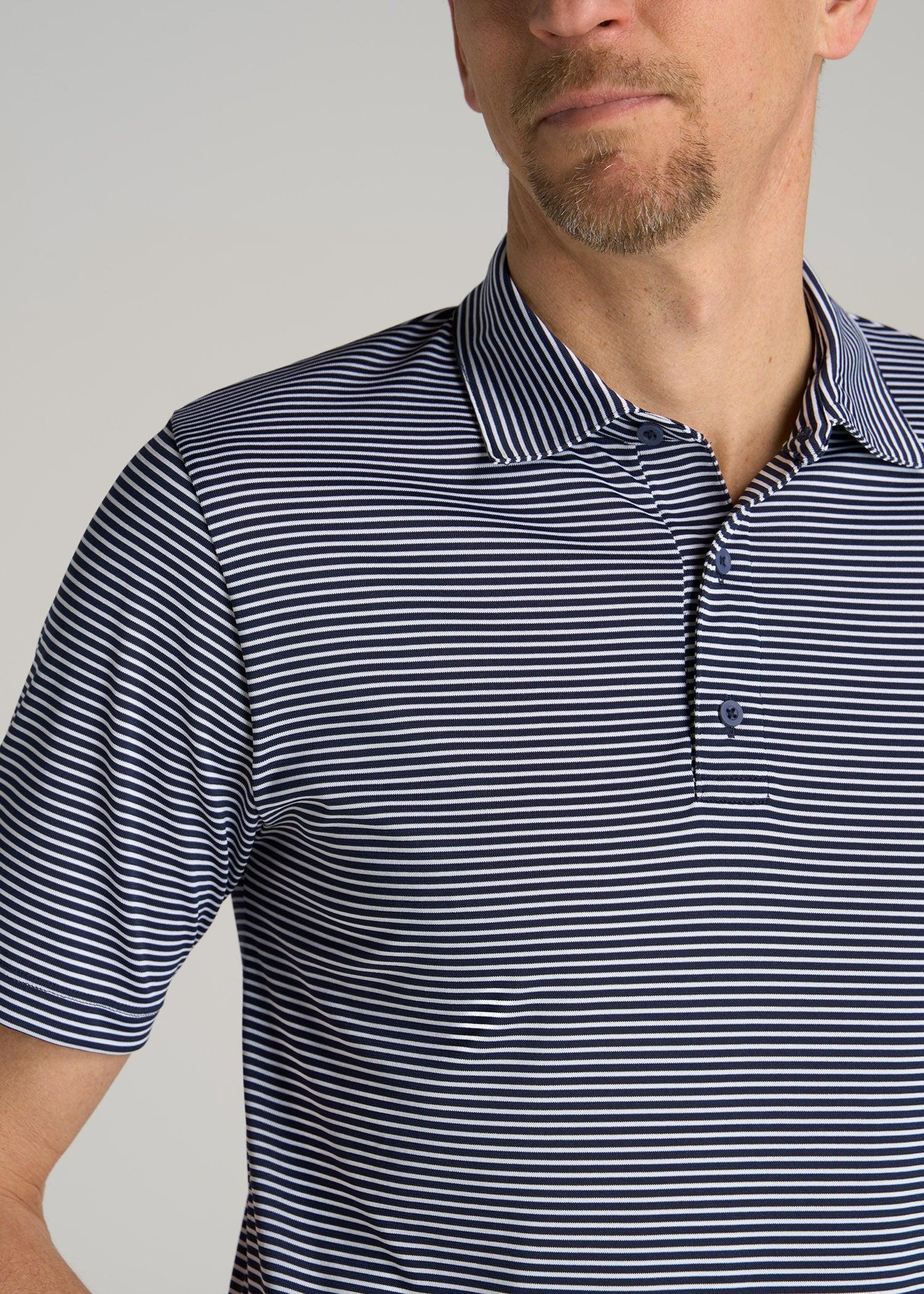 A.T. Performance Stretch Stripe Golf Tall Men's Polo Shirt in Navy Male Product Image