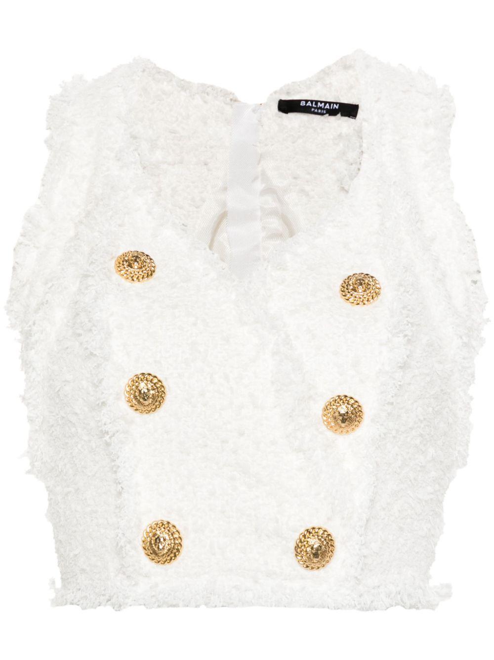 BALMAIN Logo-embossed Buttons Top In White Product Image