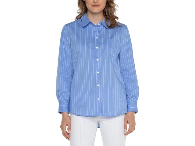 Liverpool Los Angeles Classic Fit Button Front Poplin Shirt (Light White Pinstripe) Women's Clothing Product Image