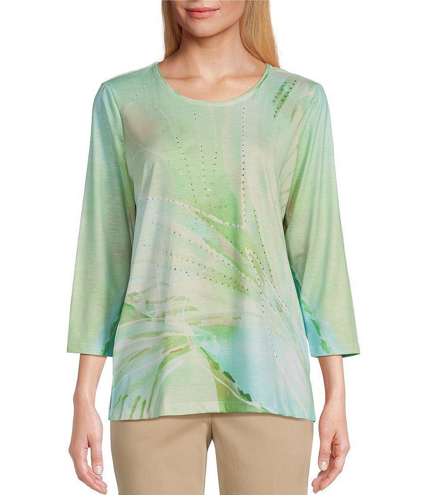 Allison Daley Embellished Butterfly Print 3/4 Sleeve Scoop Neck Knit Top Product Image