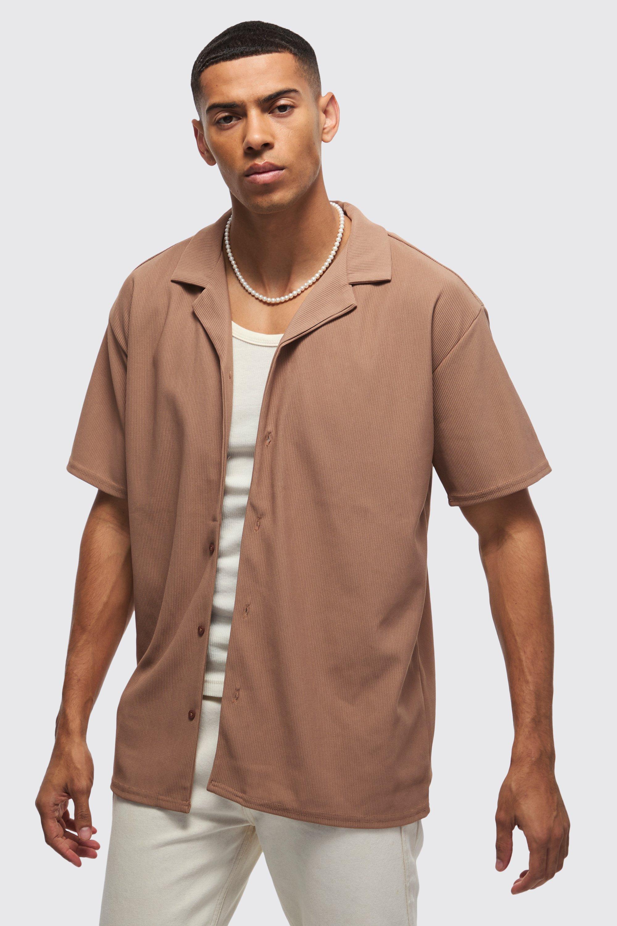 Short Sleeve Ribbed Oversized Shirt | boohooMAN USA Product Image