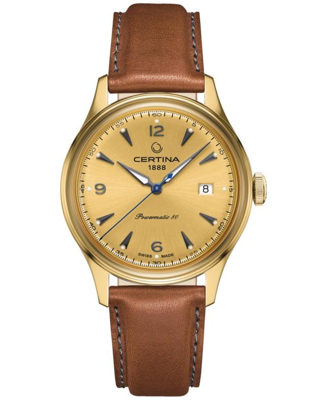 Certina Mens Swiss Automatic Ds Brown Leather Strap Watch 41mm - Champagne / Golden Product Image