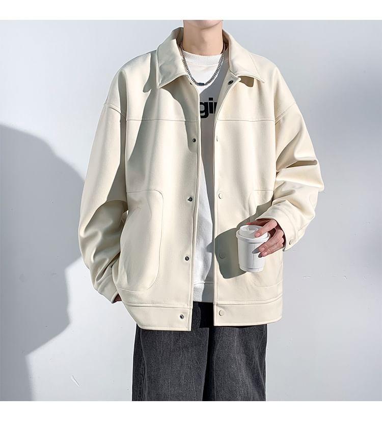 Collared Plain Panel Button Jacket Product Image