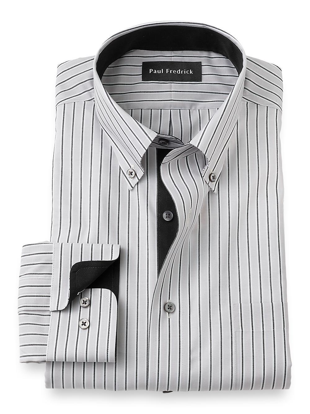 Slim Fit Non-iron Cotton Stripe Dress Shirt With Contrast Trim Product Image