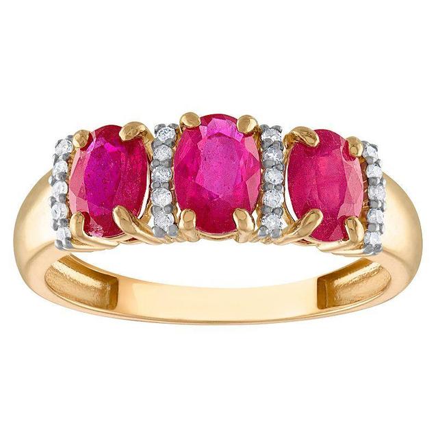 Tiara 10k Gold Gemstone & 1/10 Carat T.W. Diamond 3-Stone Ring, Womens Red Product Image