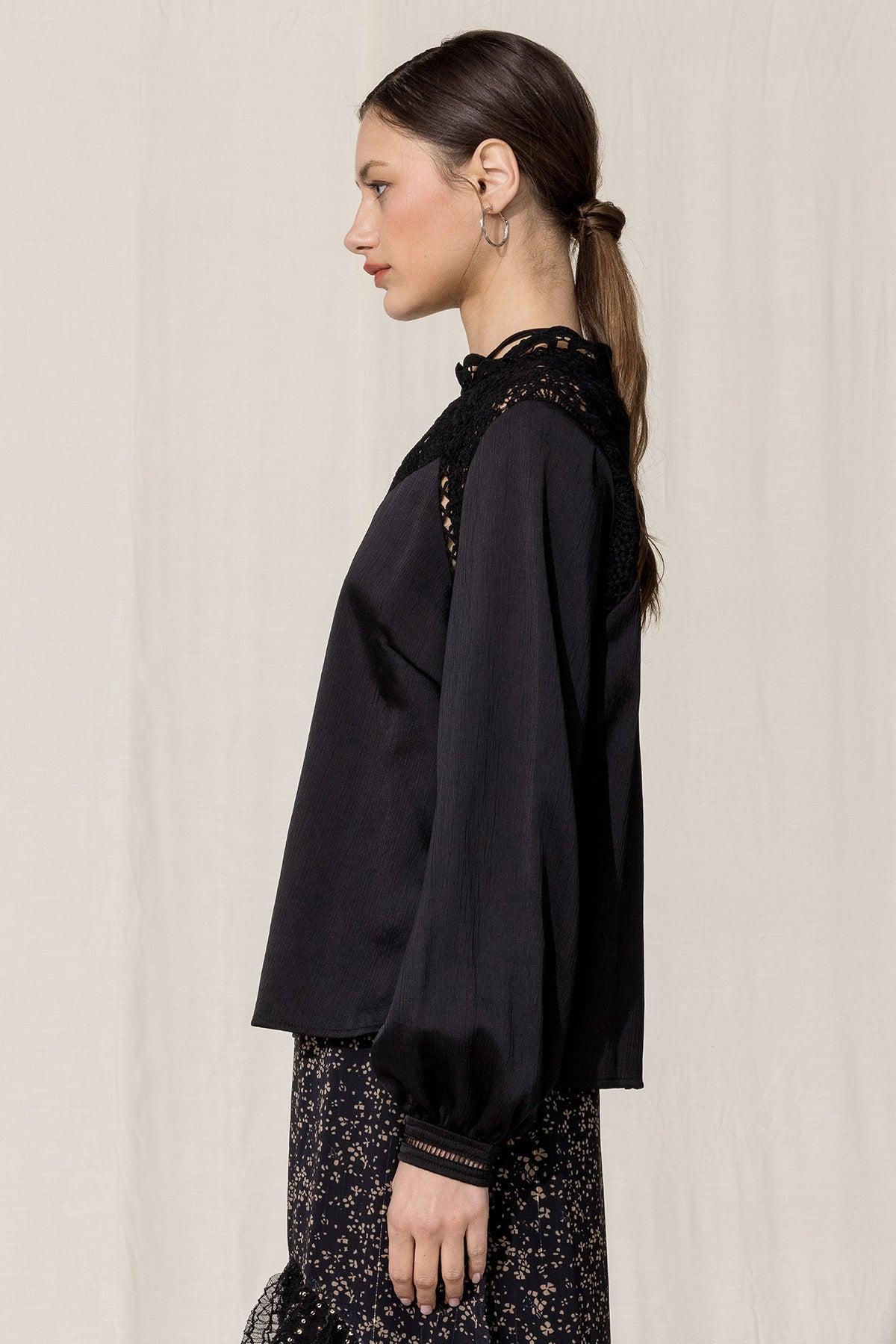 Victorian Lace Neck Satin Blouse Product Image