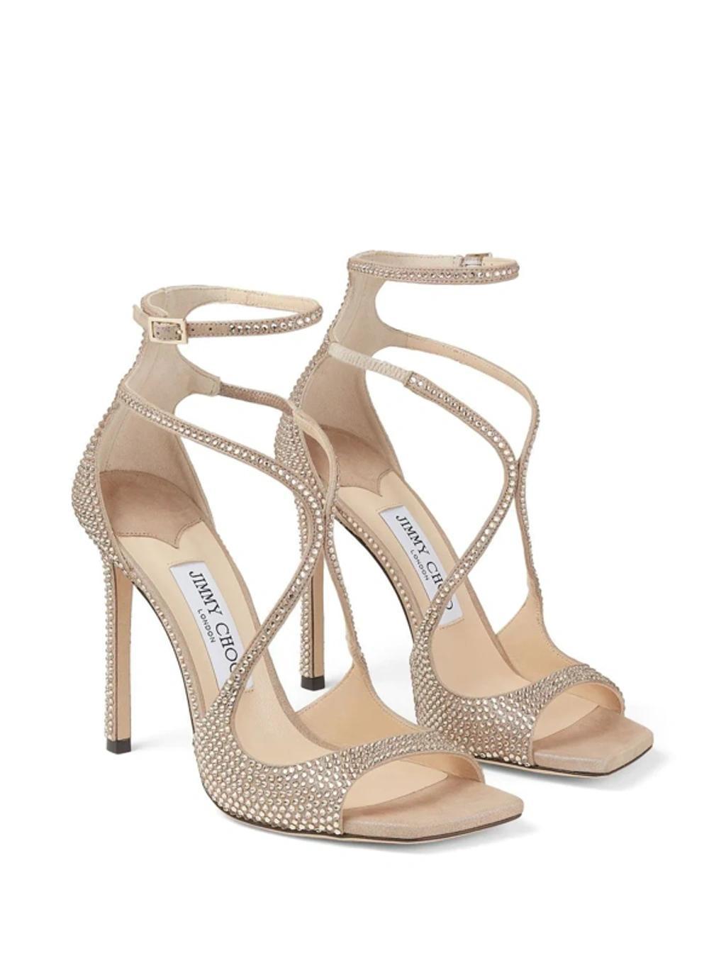 Azia 95 Crystal-embellished Suede Sandals In Cream Product Image