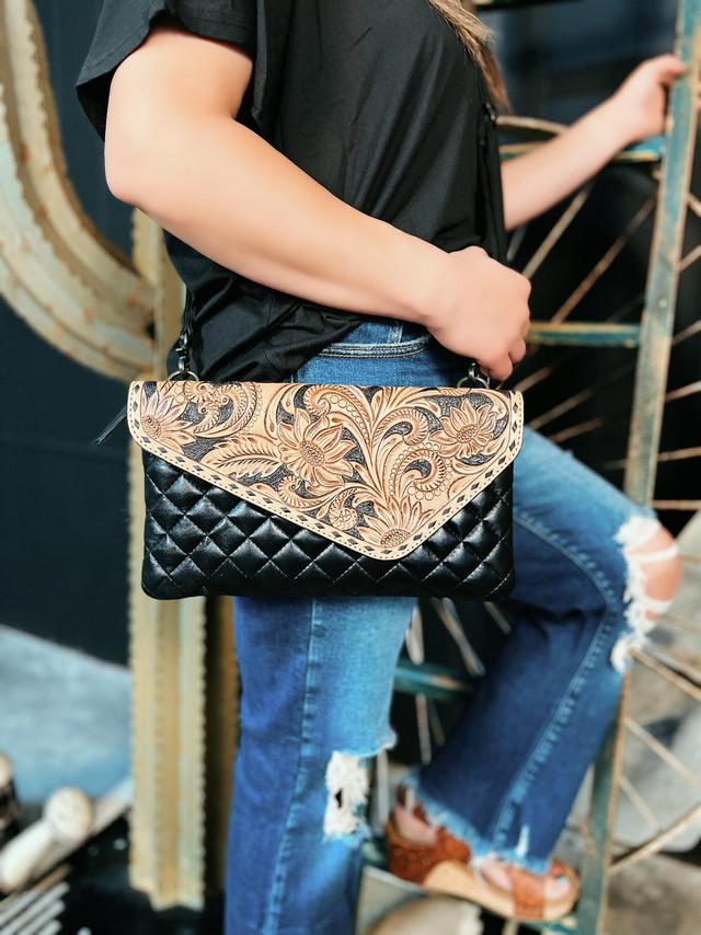 Darling Quilted Black Leather Crossbody Bag With Leather Flap Product Image