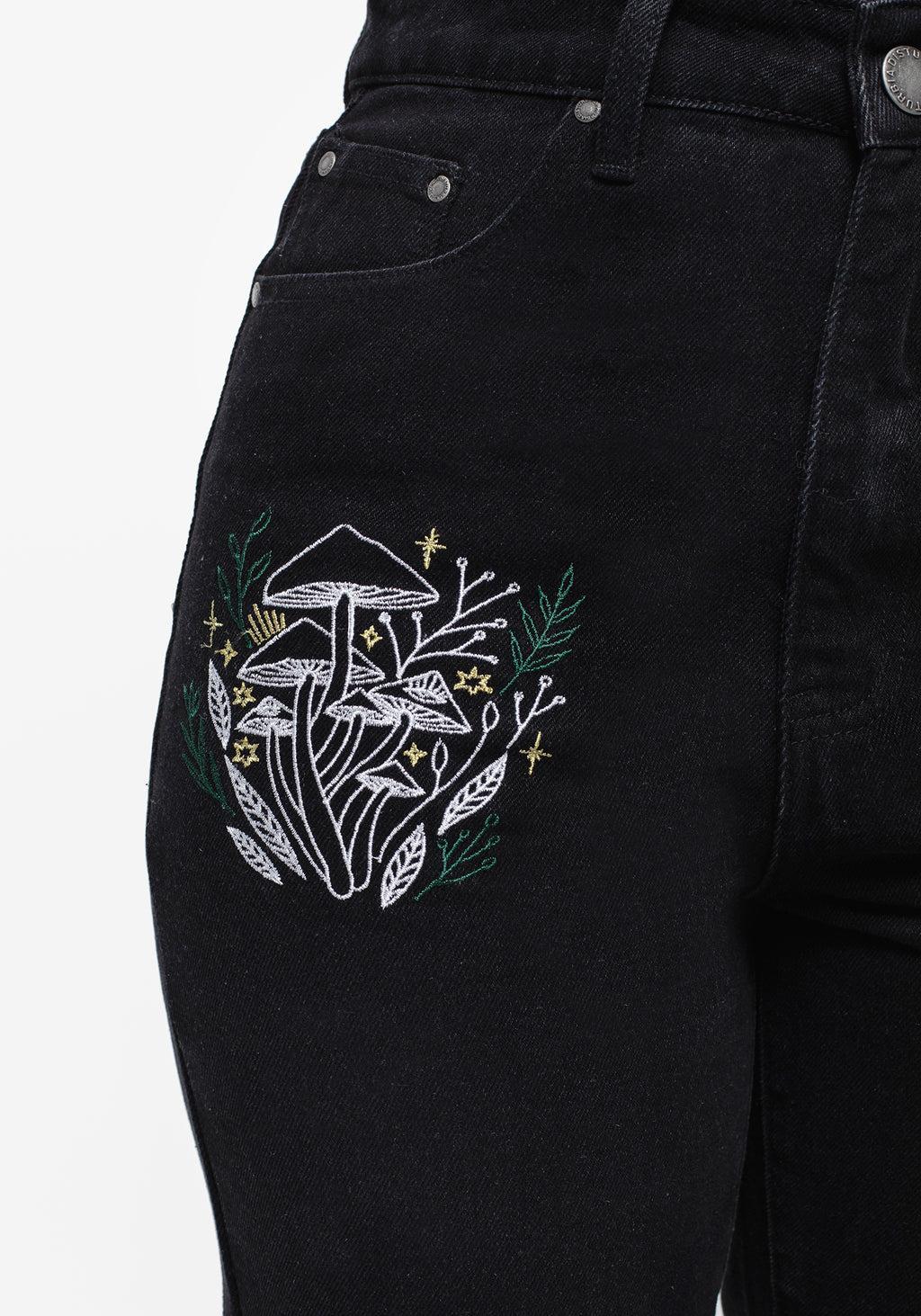 Mycena Mushroom Embroidered Mom Jean Product Image