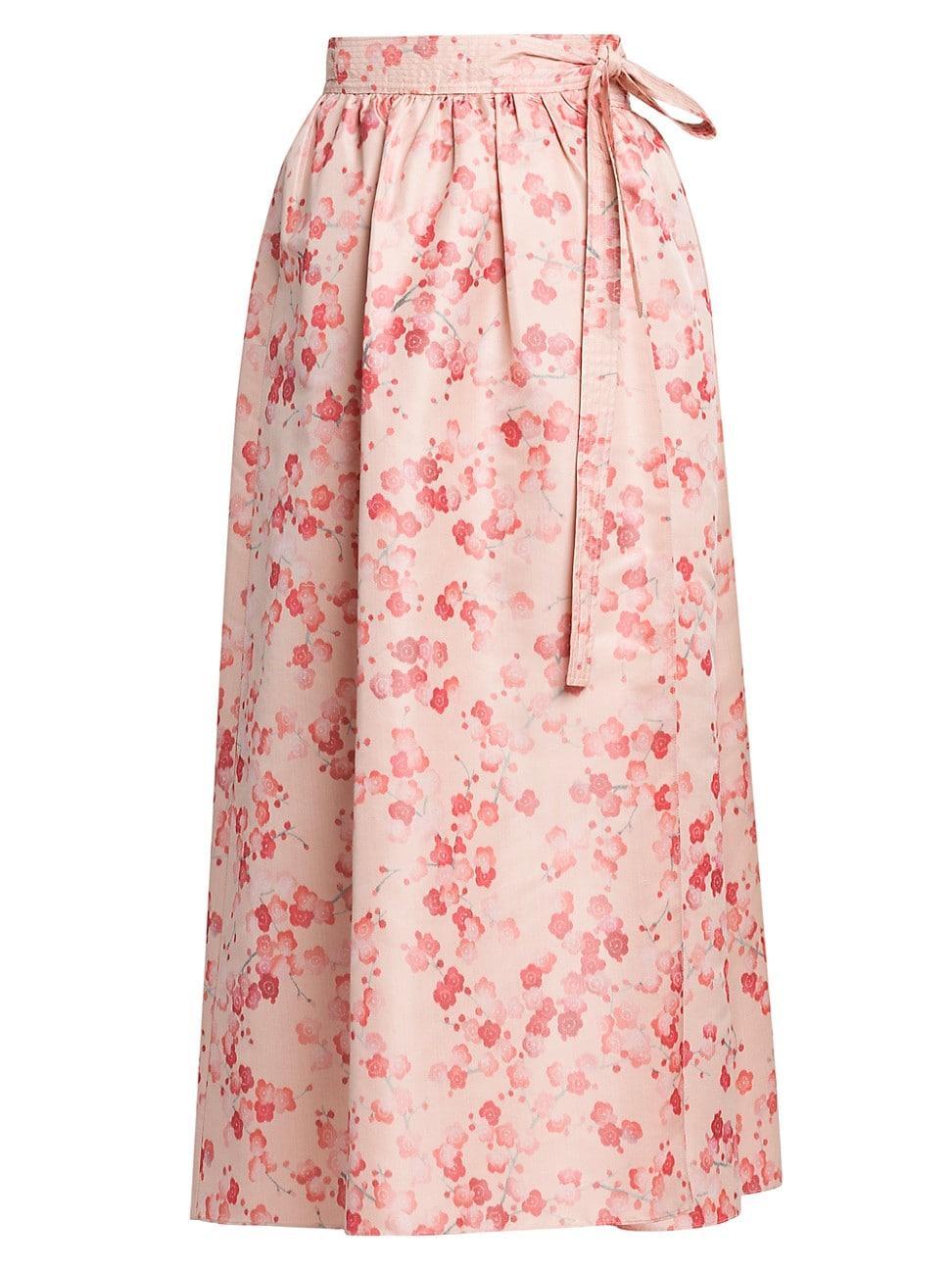 Leah Blooms-Print Belted Silk Crepe De Chine Midi Skirt Product Image