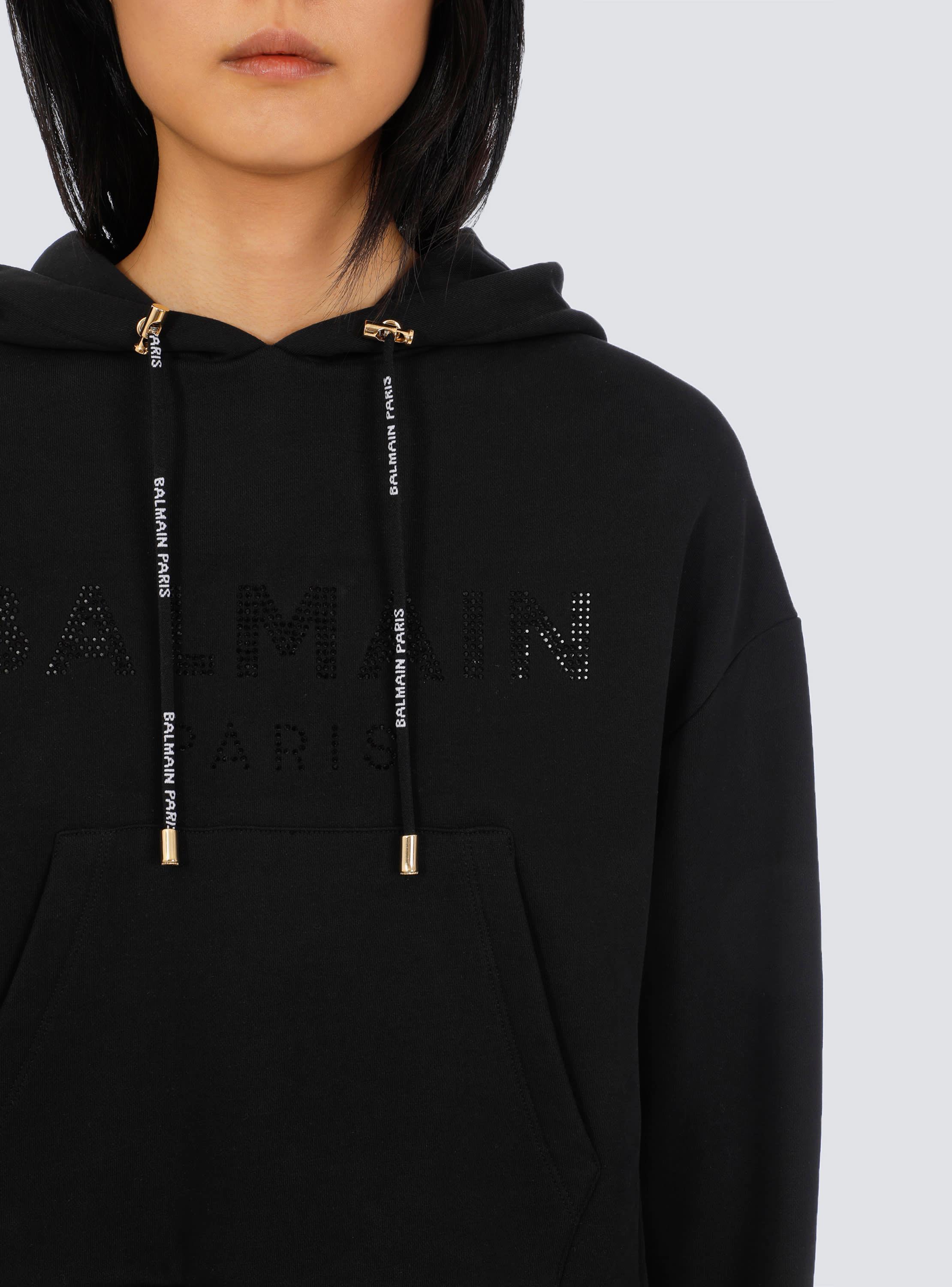 Cropped eco-designed cotton sweatshirt with rhinestone Balmain logo Product Image