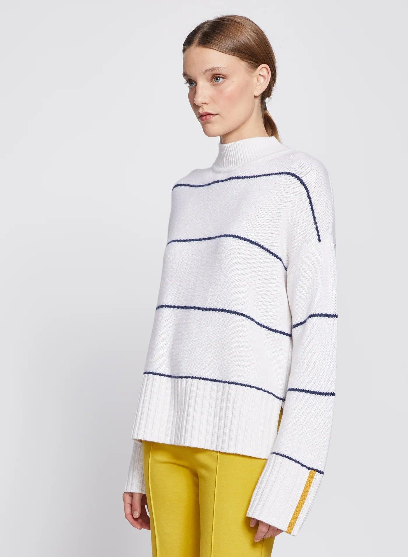 Striped Mock Neck Sweater in Cream Product Image