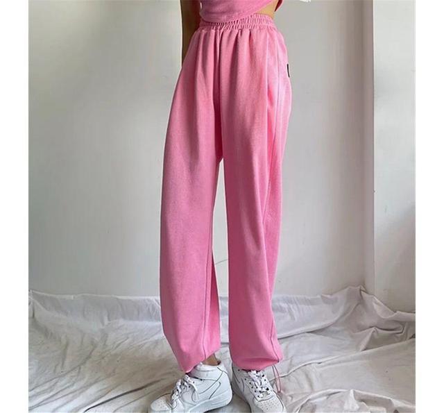 High Waist Plain Straight-Fit Sweatpants Product Image