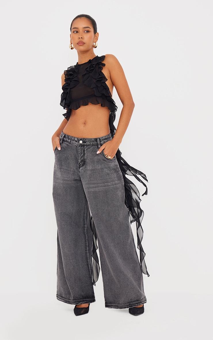 Black Ruffle Train Crop Top Product Image