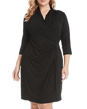 Karen Kane Three Quarter Sleeve Jersey Cascade Faux Wrap Dress Product Image
