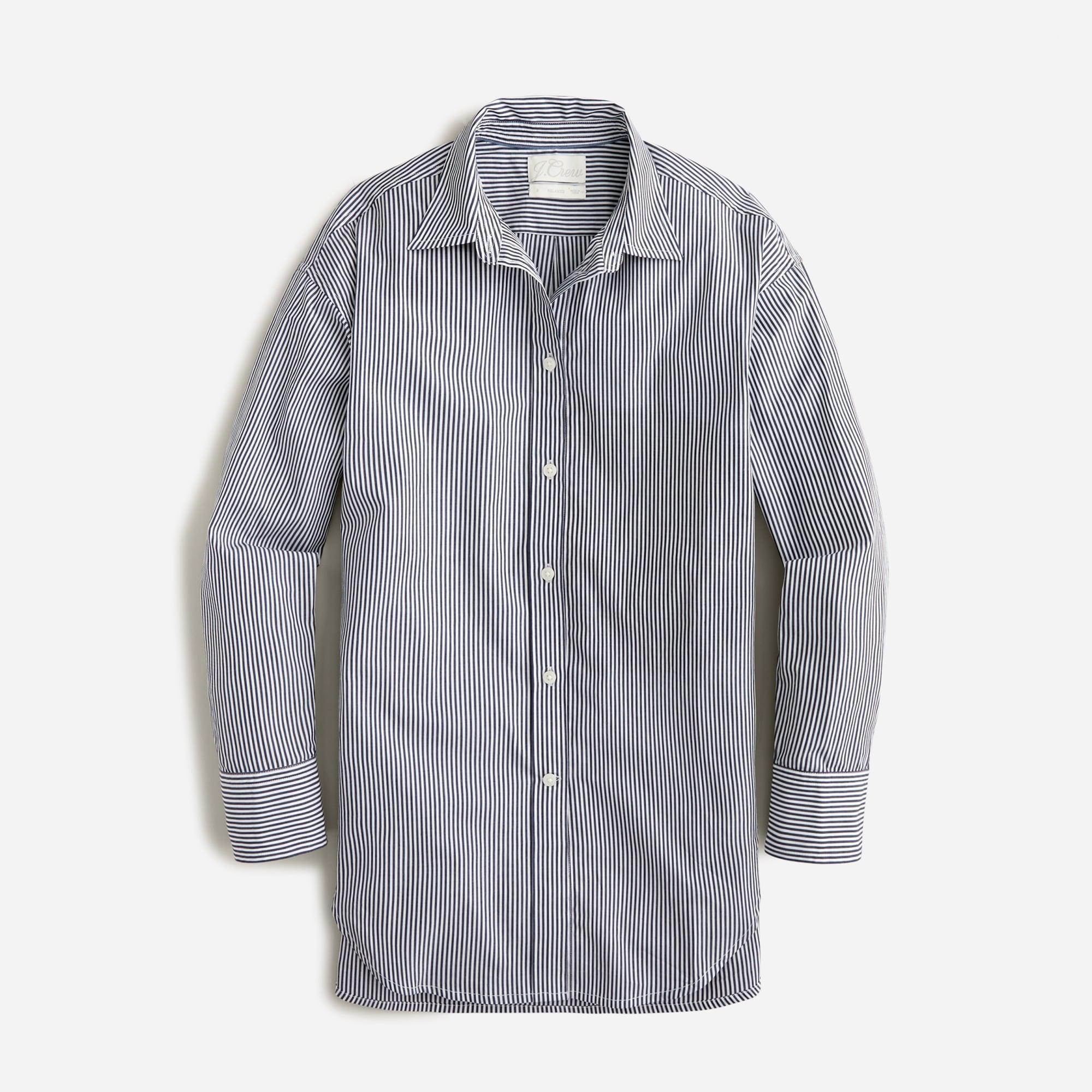 Relaxed-fit crisp cotton poplin shirt in navy stripe Product Image